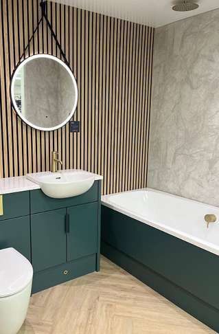 Wetwall Installations. Plumbase East Kilbride Showroom  Elite Collection, Himalayan Marble