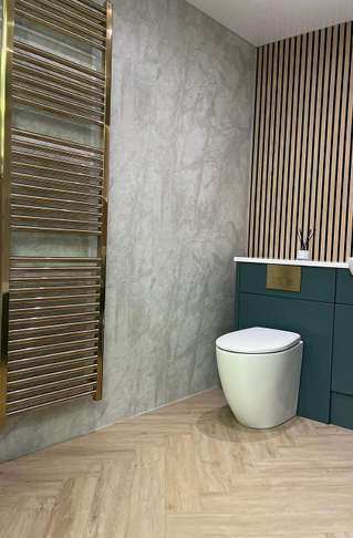 Wetwall Installations. Plumbase East Kilbride Showroom  Elite Collection, Himalayan Marble