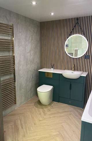 Wetwall Installations. Plumbase East Kilbride Showroom  Elite Collection, Himalayan Marble