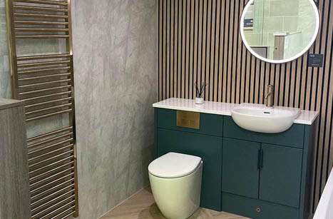 Wetwall Installations. Plumbase East Kilbride Showroom  Elite Collection, Himalayan Marble