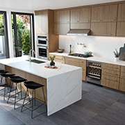Light Modern Kitchen with Solid Surface Waterfall countertop | Monte  Amiata