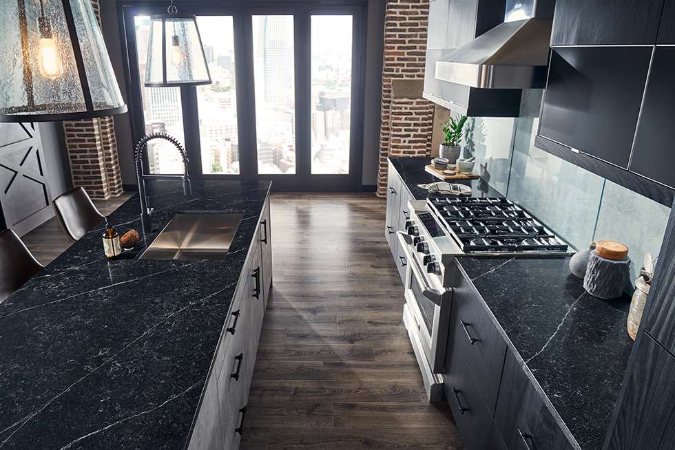 Modern Dark Kitchen with Quartz Countertop