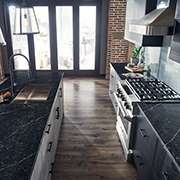 Modern Dark Kitchen with Quartz Countertop