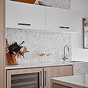 Light Modern Wine Bar with Quartz Countertop and Backsplash