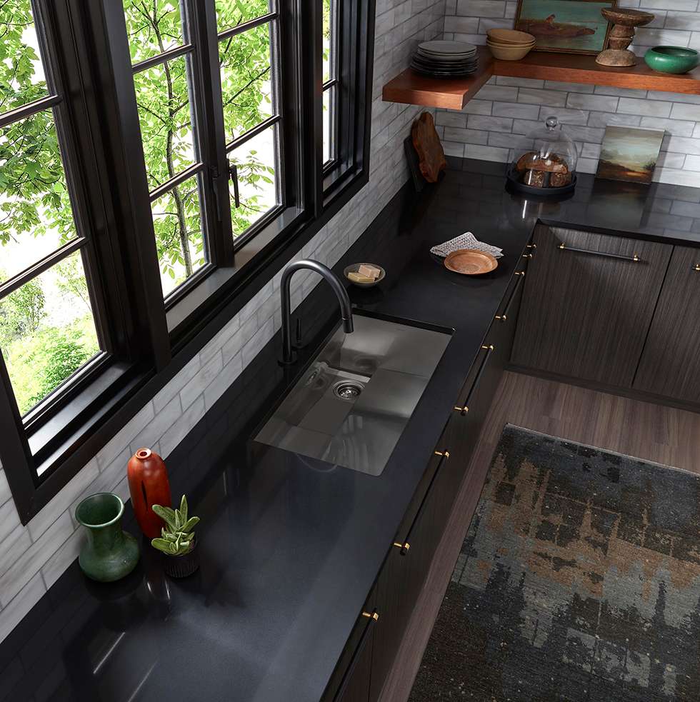 Contrast and Texture Kitchen with Quartz Countertop