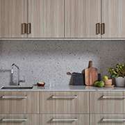 Kitchen Niche with Quartz Countertop and Backsplash and Laminate Cabinet Fronts