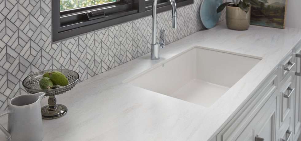 Solid Surface | Beige Travertine Contemporary Kitchen