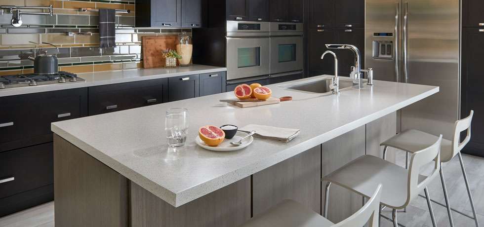 Dusk Ice | Solid Surface Kitchen | the look of quartz with a touch of sparkle from mirror chips