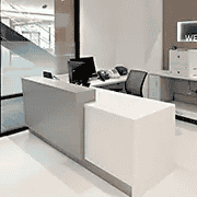 Welcome Desk | Solid Surface in Yukon Riverstone